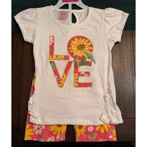 Real Love Girls Sunflower Love Graphic Tee and Floral Bike Shorts Set Size 5/6